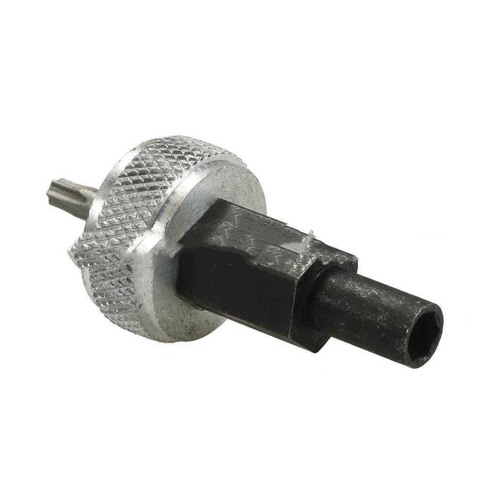 Ignition module wrench tool with carbon steel handle and knurled aluminium knobs on a white background.