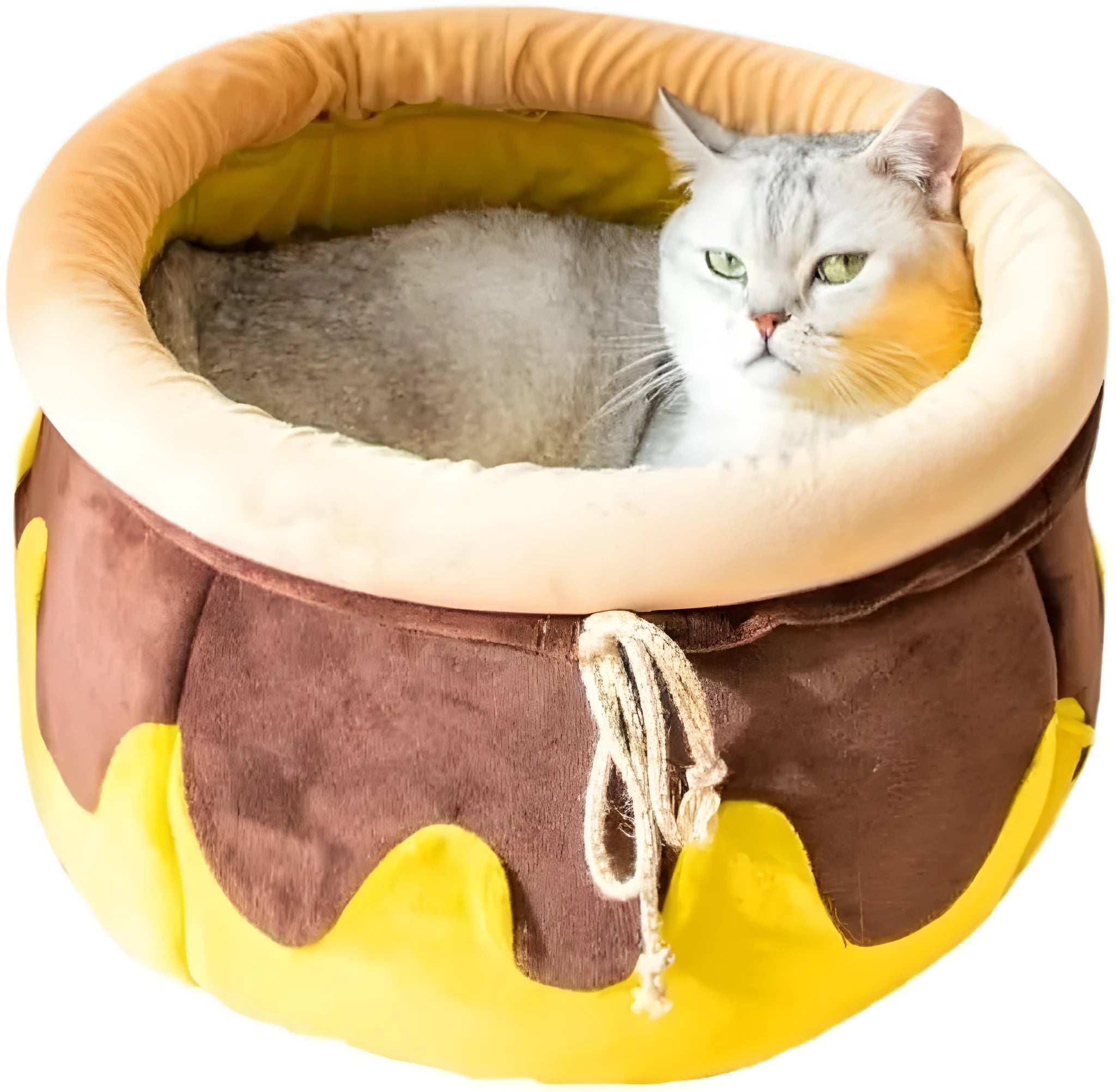 Honey pot magic shape cat bed with removable pad in pink or yellow for small cats and dogs