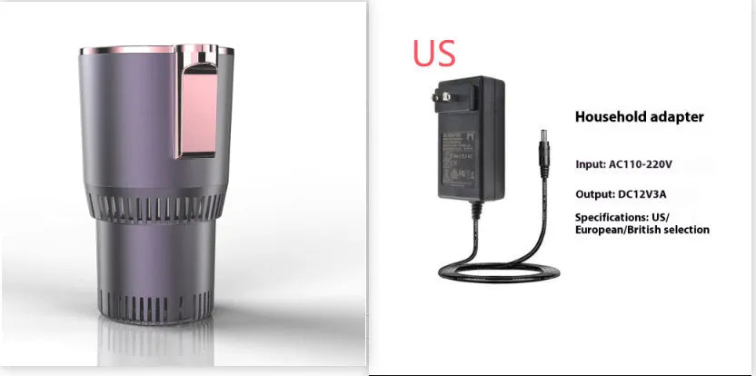 Black 2-in-1 car cup holder with digital temperature display for heating and cooling drinks