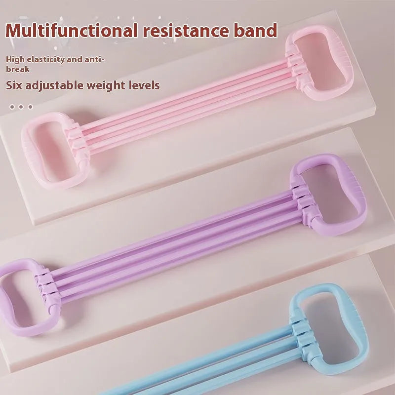 Women's adjustable chest expander with TPE pull rope in pink, blue, or purple colours