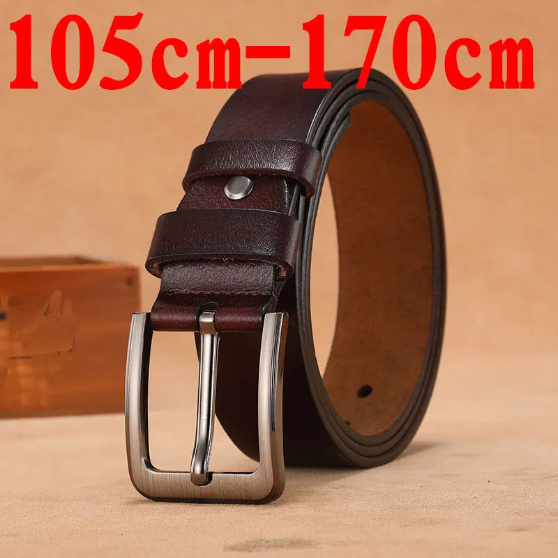 Casual jeans belt with a square alloy pin buckle in black, shown alongside a brown colour option.