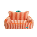 Striped soft velvet pet bed for dogs in yellow, orange or purple colours with removable cover