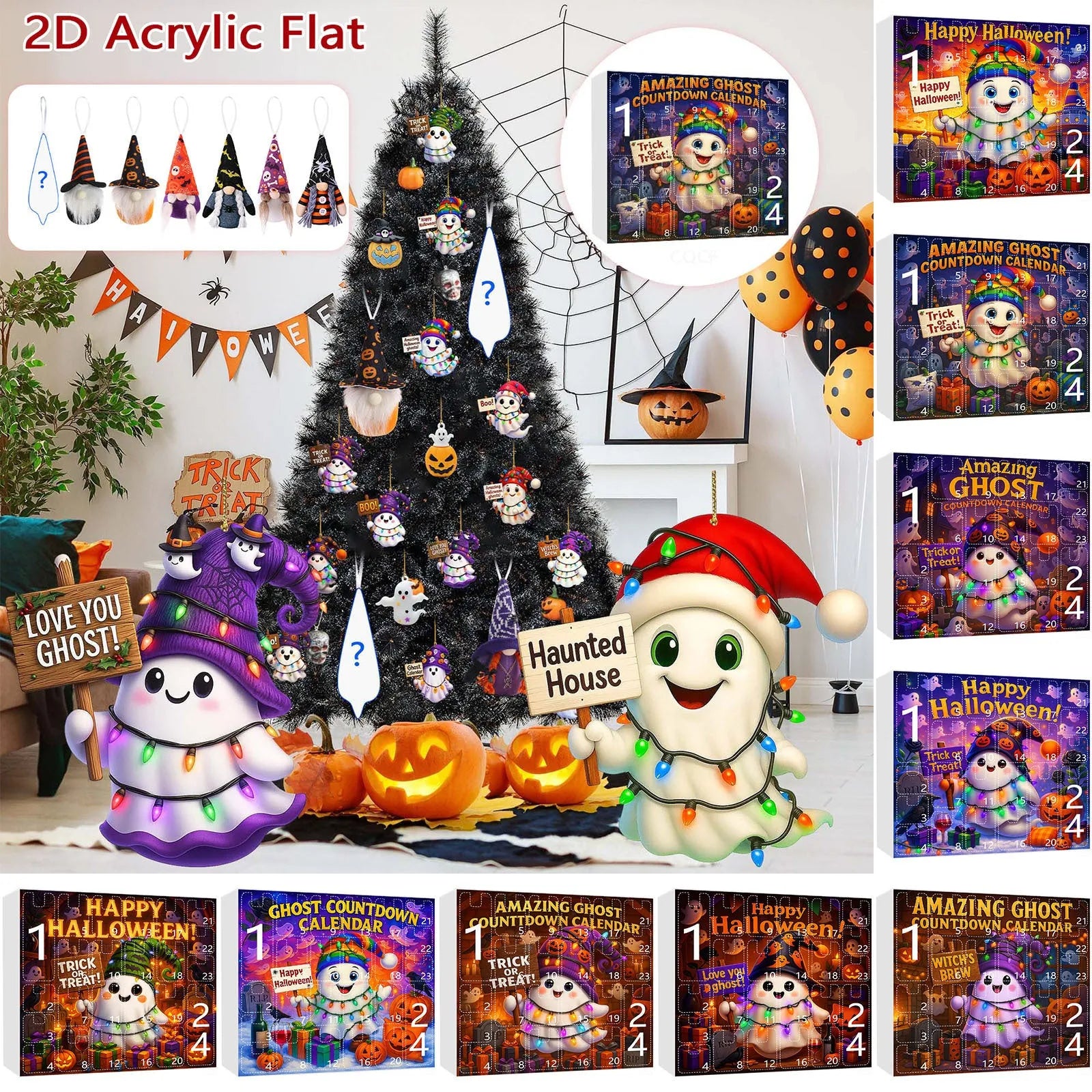 Ghost Pumpkin Doll Blind Box Halloween tree ornaments with acrylic pendants and PVC figurines