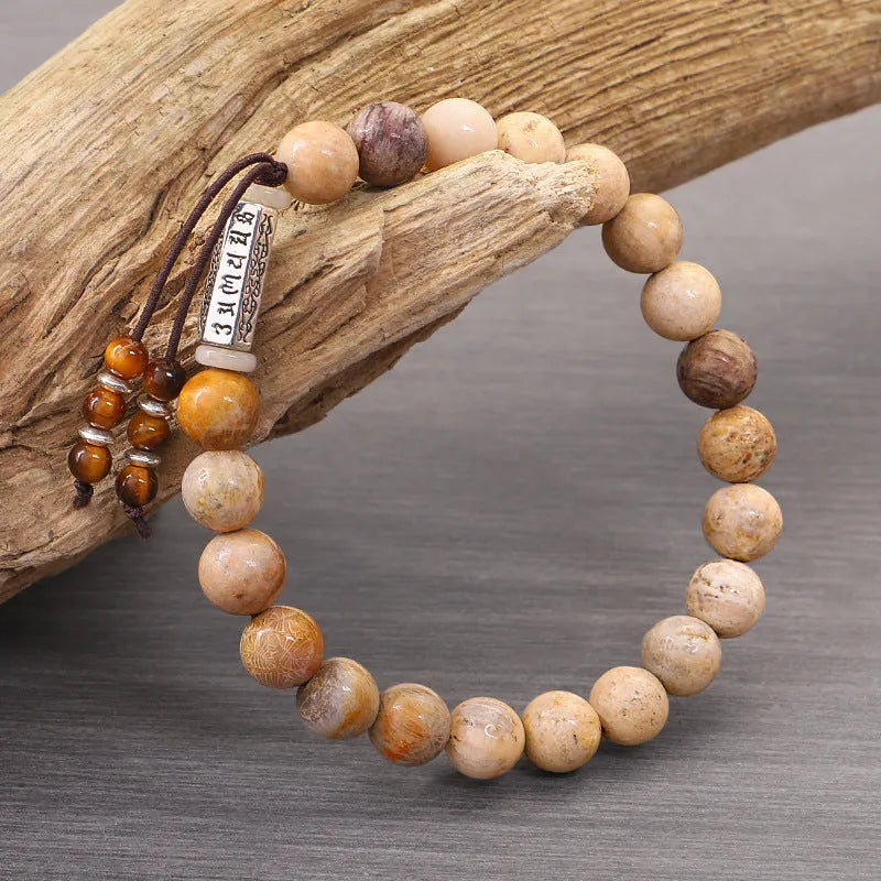 Handmade stone bead bracelet with wood colour finish in European American retro style