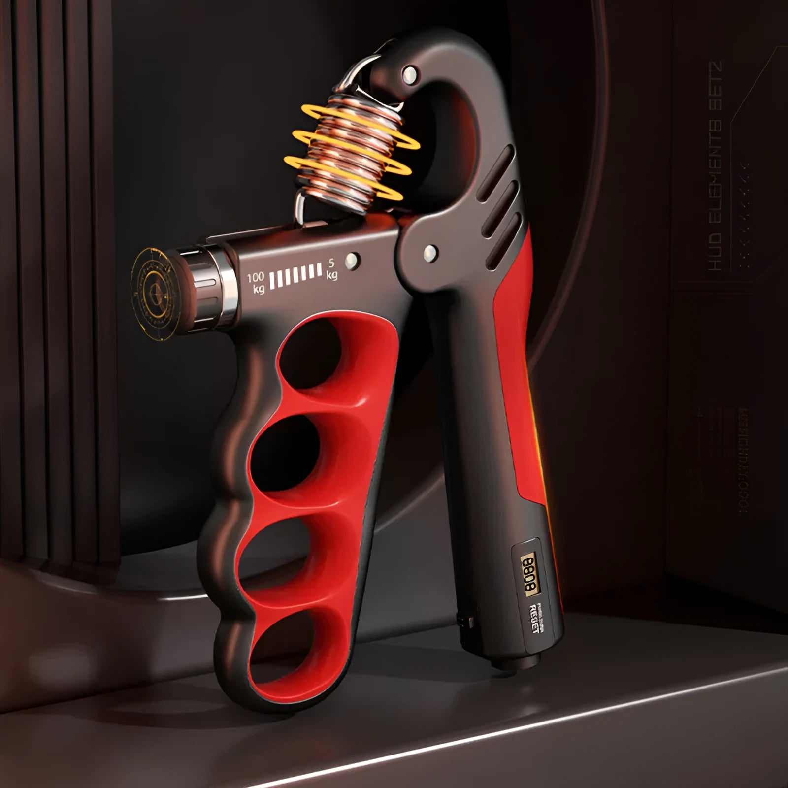 Adjustable spring grip hand strengthener with electronic counter display