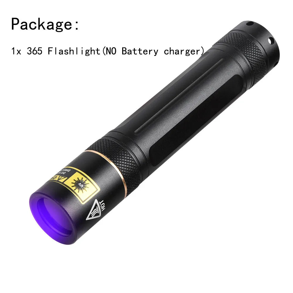 Y36 and 8006 model 365nm ultraviolet flashlights for fluorescent detection and anti-counterfeiting.