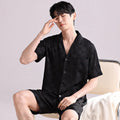 Men's ice silk summer pajama set in artificial silk with cardigan top and shorts