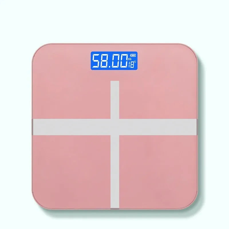 Electronic bathroom scale with USB rechargeable battery in cross black, rose red, and white colour options