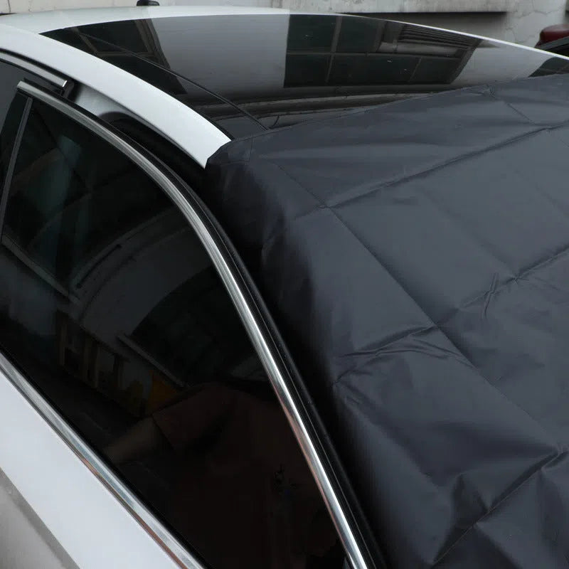 Universal car snow guard sunshade 210x125cm Oxford cloth black silver with magnet earmuffs hook
