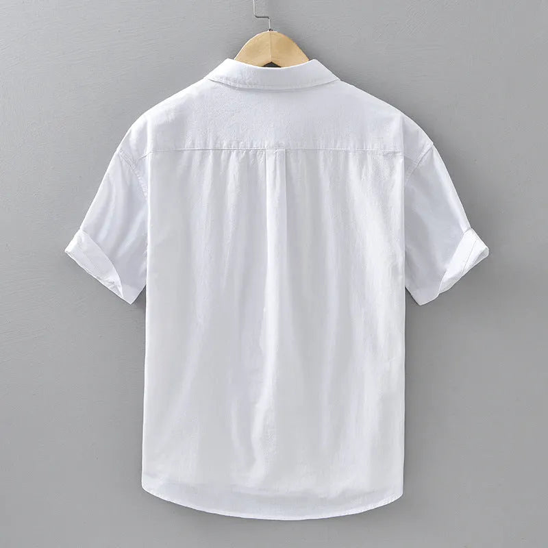 Men's loose fit short-sleeved cotton shirt in cardigan style for summer