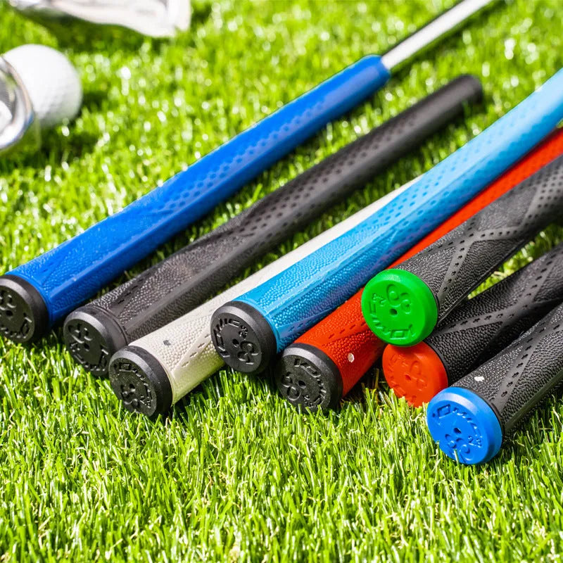 TPE material golf club grip shown in multiple colour options: pink, red, blue, white, and black.