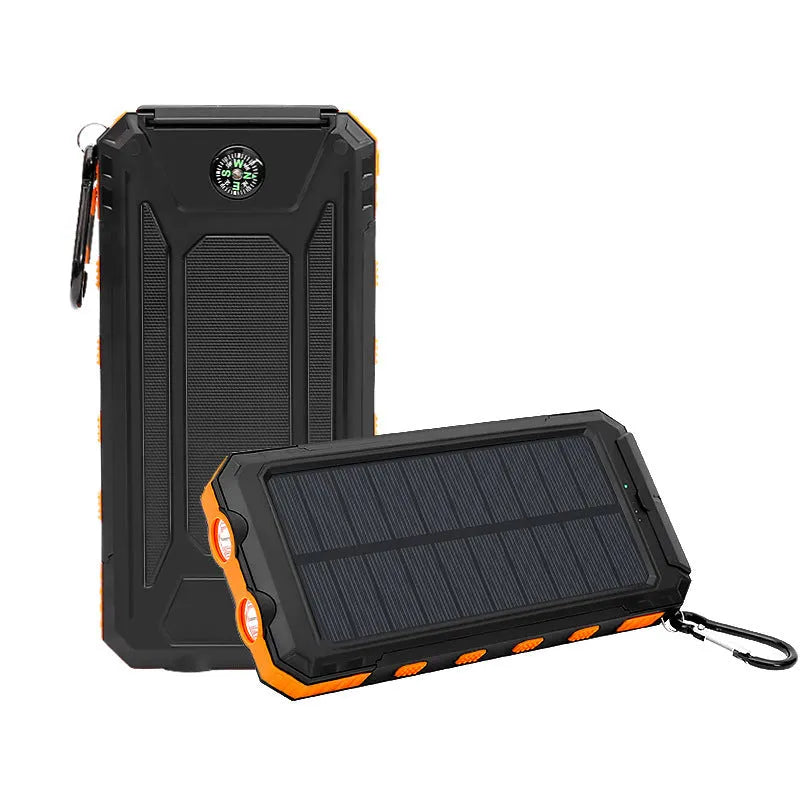Waterproof solar charging power supply 20000mAh with compass and LED light in orange