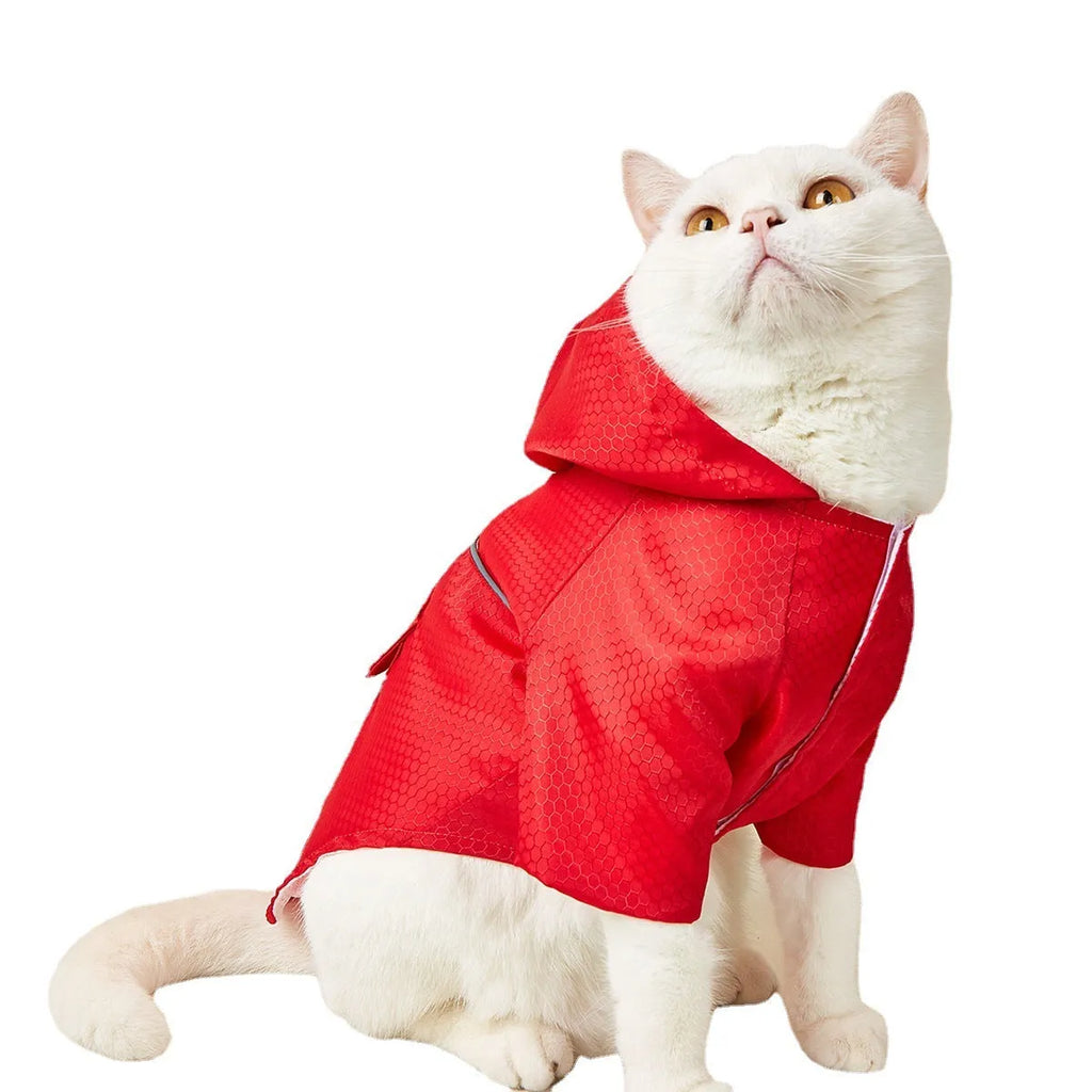 Polyester pet raincoat with night reflective stripe for cats and puppies, sizes S to XL