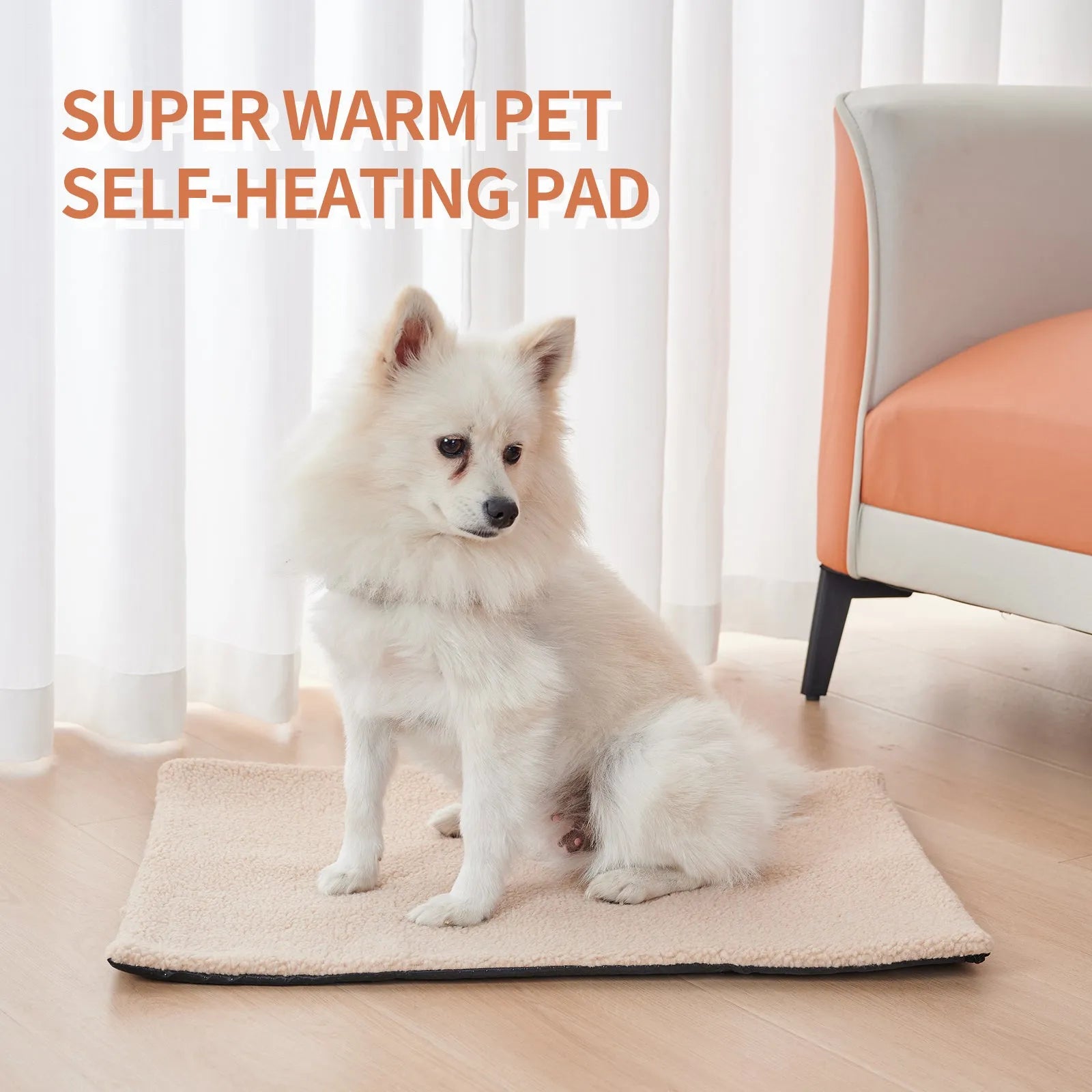 Grey self-heating plush pet pad for cats showing rectangular shape and soft texture