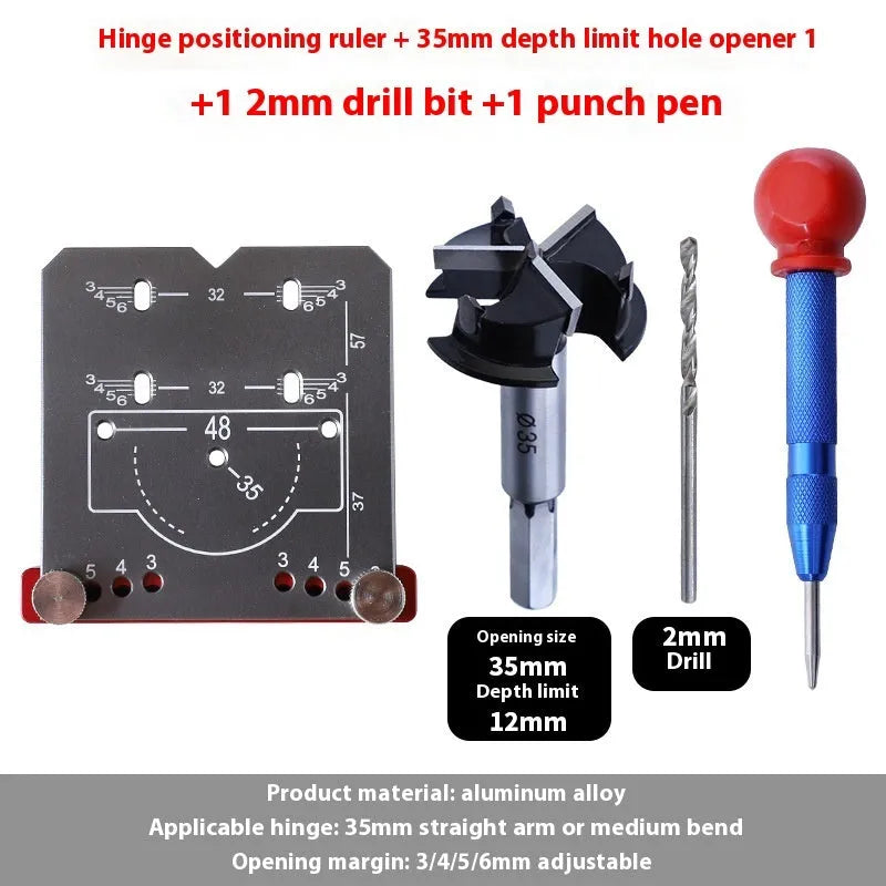 35mm hinge punch locator tool with adjustable margin settings for cabinet door installation
