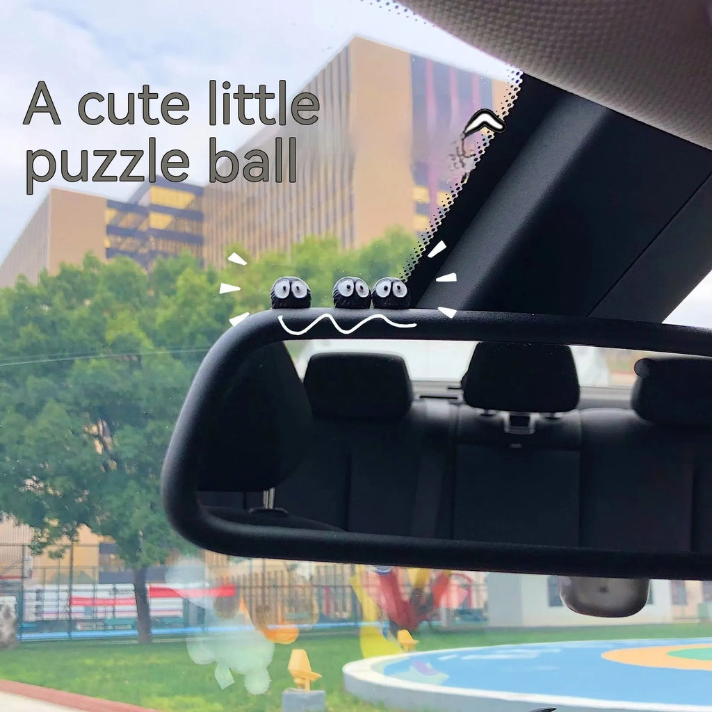 Small black cartoon coal ball resin decoration for car interior with traceless tape