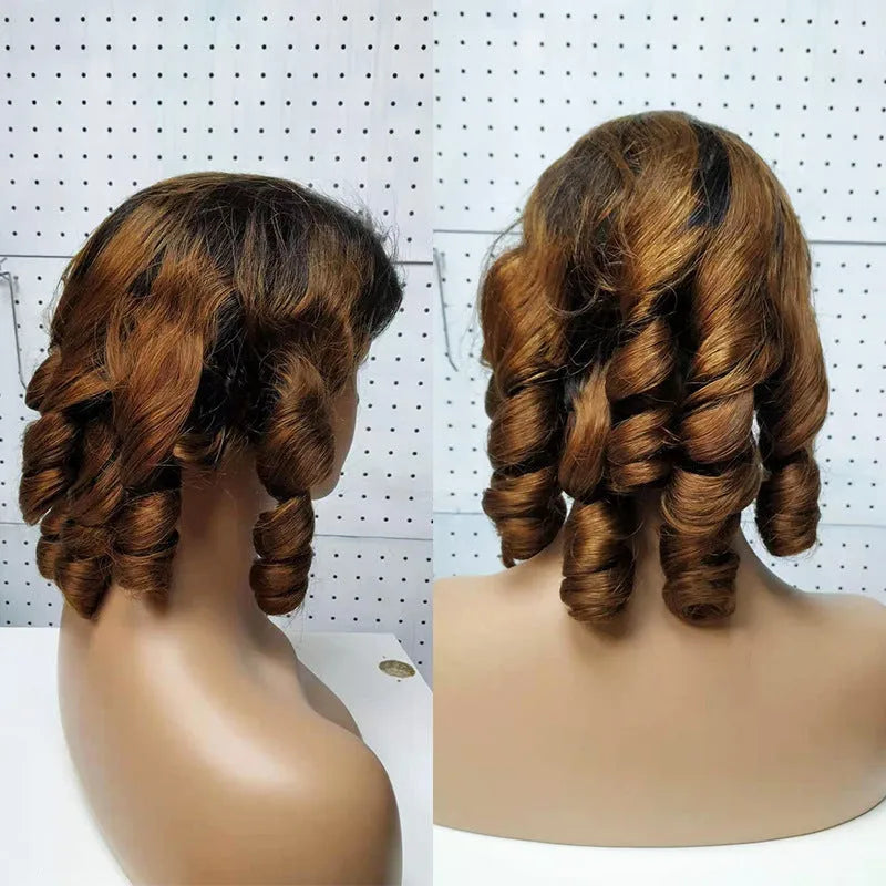 Double Drawn Funmi Hair Lace Wig Spring Curly real human hair long length 10-16 inch T colour