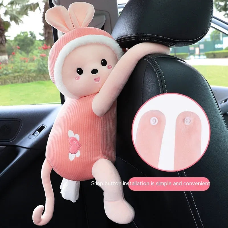 Plush car seat back-mounted tissue box in character design, 34cm by 15cm