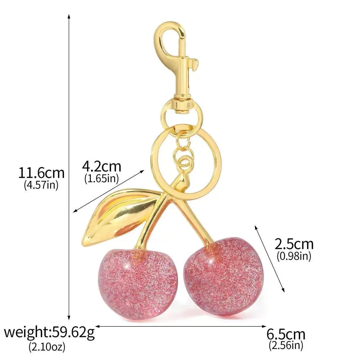 Red zinc alloy cherry key ring pendant with three-dimensional design
