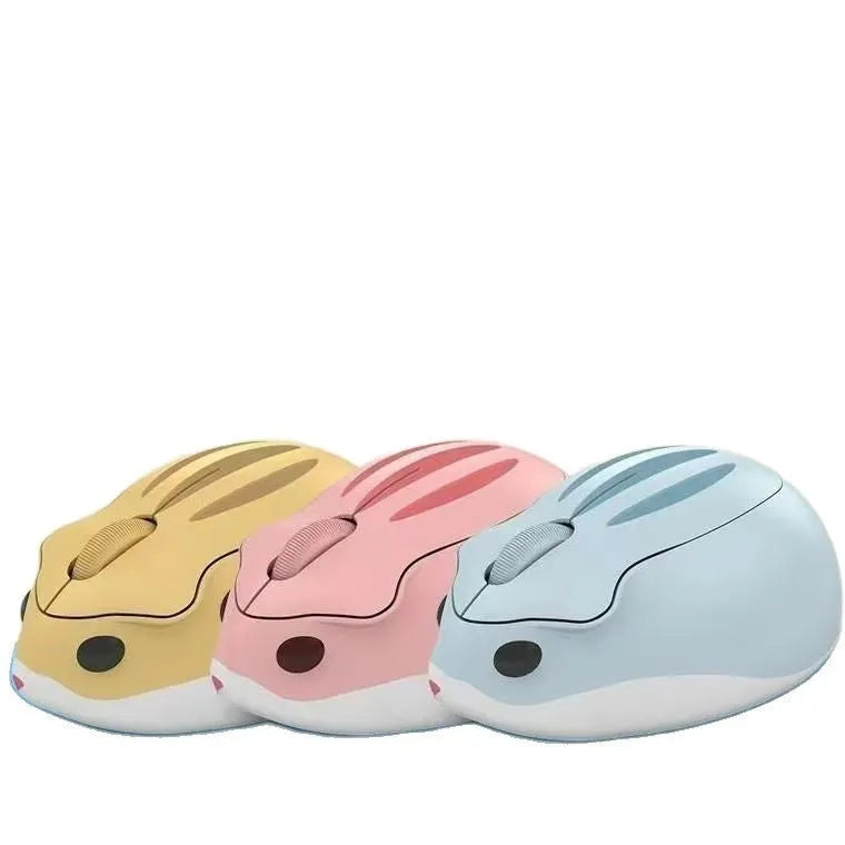 Hamster wireless Bluetooth mouse in yellow, pink, or grey mute colours showing compact design