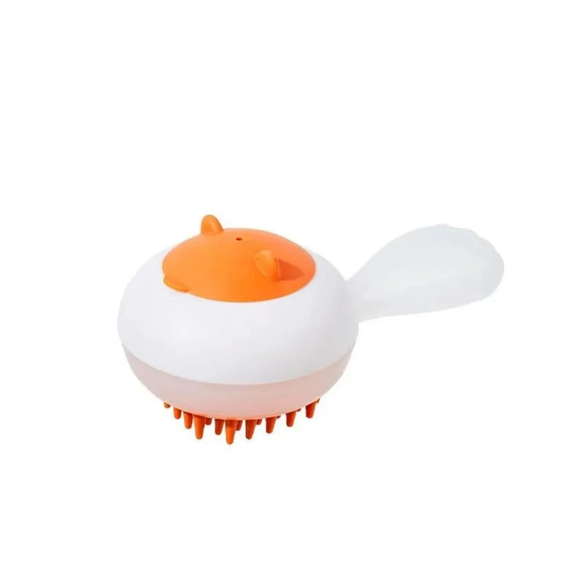 Automatic cleaning pet bath brush with soft gel bristles in blue and orange colour options for dog and cat grooming