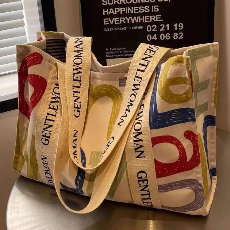 Canvas women's travel tote bag with large capacity and printing design in three colour options