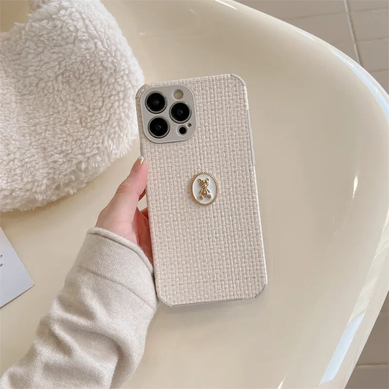 Woven bear flannelette phone case for iPhone in colourful pink with cute Japanese Korean cartoon design