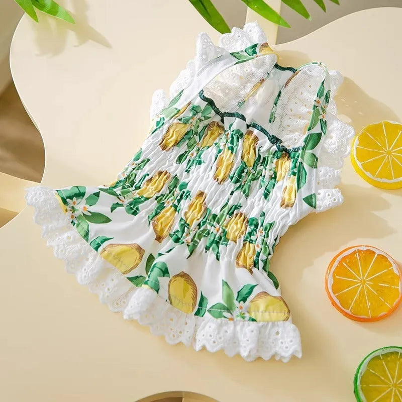 Rock yellow lemon polyester dog skirt with thin breathable straps princess style
