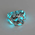 Adjustable Chinese dragon pattern ring in antique silver blue and green with luminous design