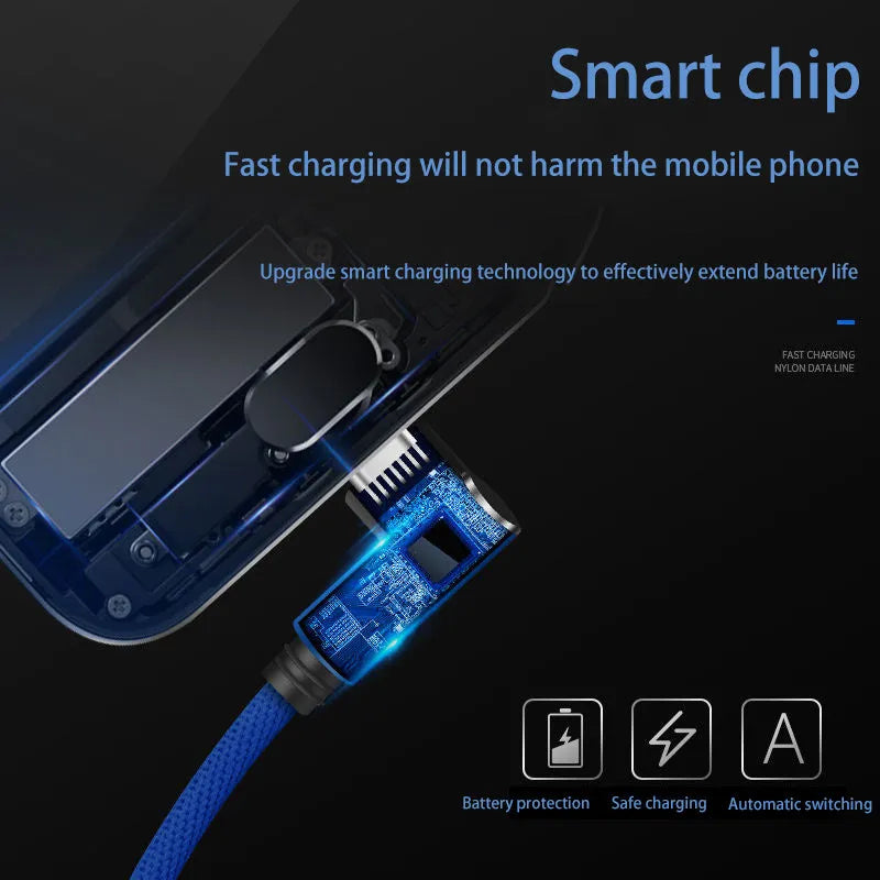 USB to Type-C fast charging data cable in black, blue, and red, available in 0.25m, 1m, and 1.5m lengths.