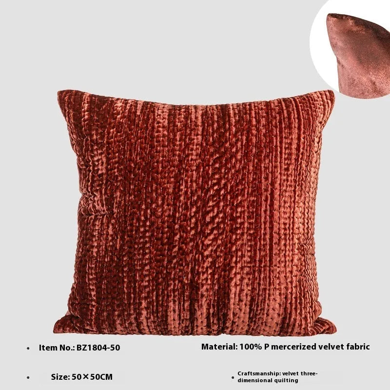 Antique style quilted cushion pillow with mercerised velvet embossing in green, red, mocha, and orange colour options