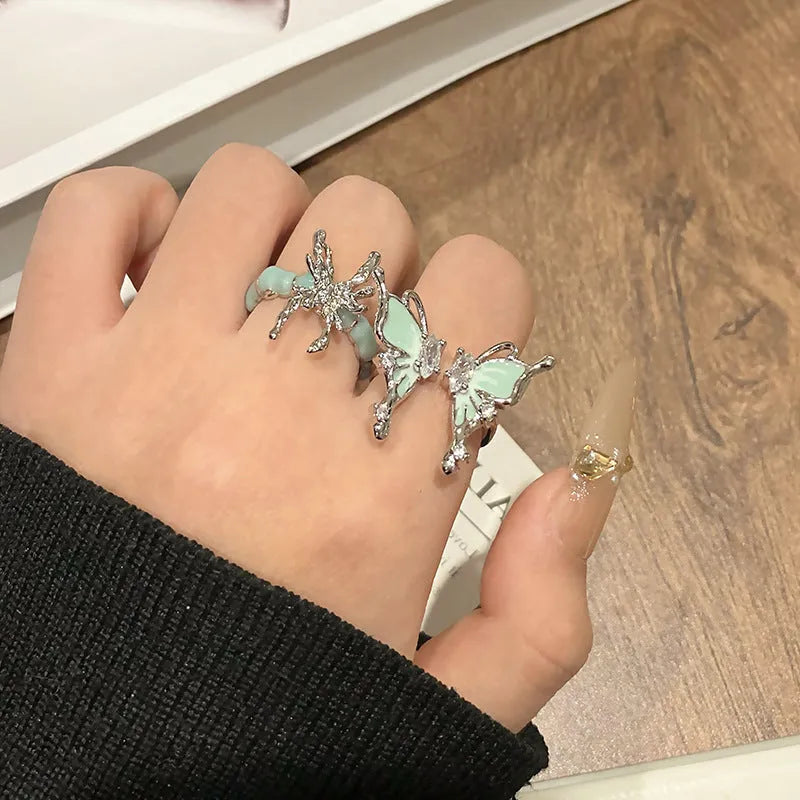 Chinese butterfly design women's copper ring with dripping oil treatment finish