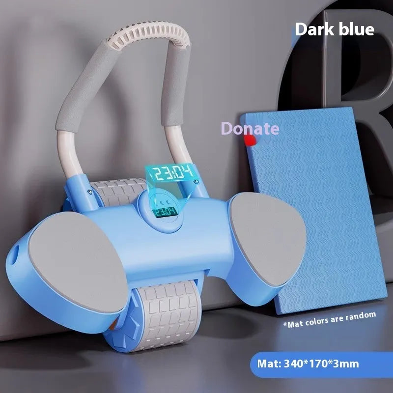 Abdominal wheel fitness equipment with automatic rebound and elbow support in blue colour