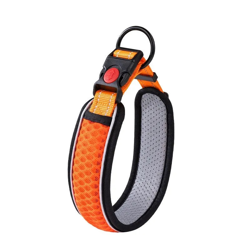 Acrylic pet collar with colour grid pattern in orange, blue or red, available in sizes XS to L for neck 28-58cm