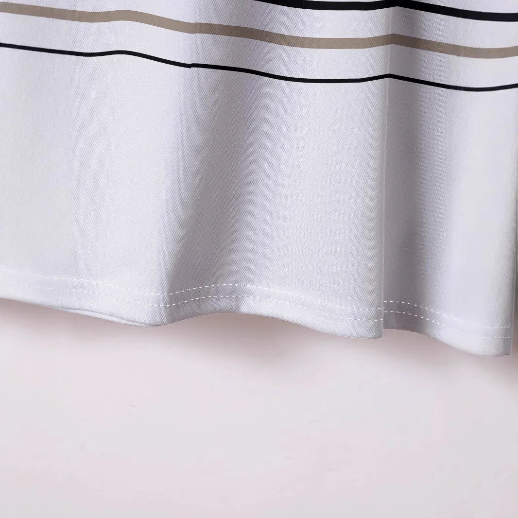 Men's white striped short sleeve slim fit T-shirt on hanger