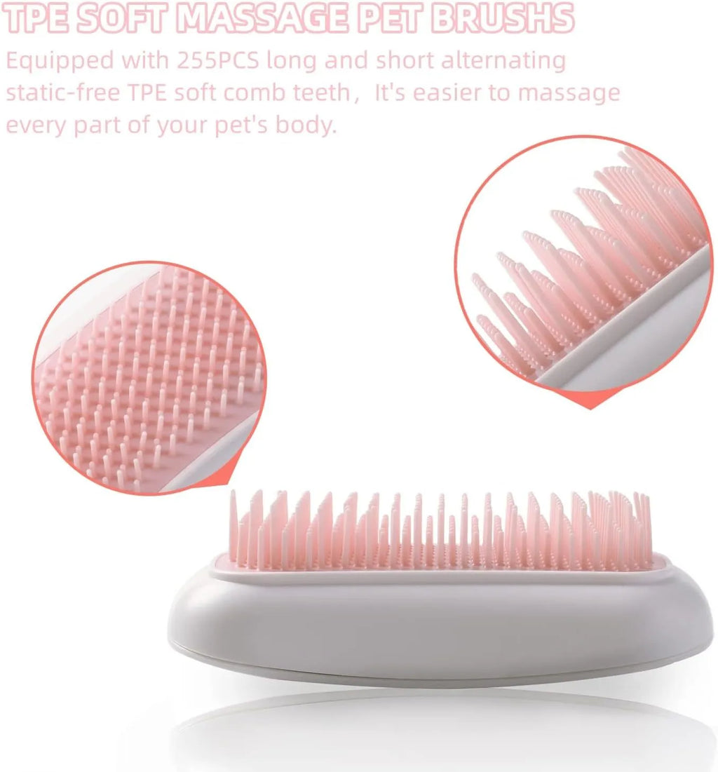 Pink electric pet massage brush with TPE comb teeth for cats and dogs
