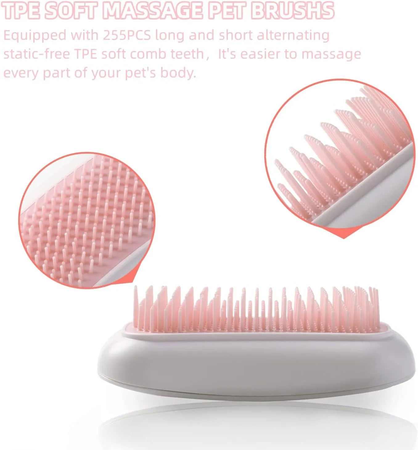 Pink electric pet massage brush with TPE comb teeth for cats and dogs