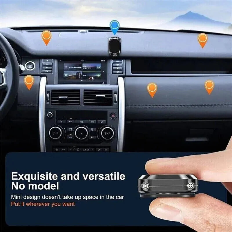 Chrome alloy folding magnetic car phone holder with 360-degree rotation on dashboard