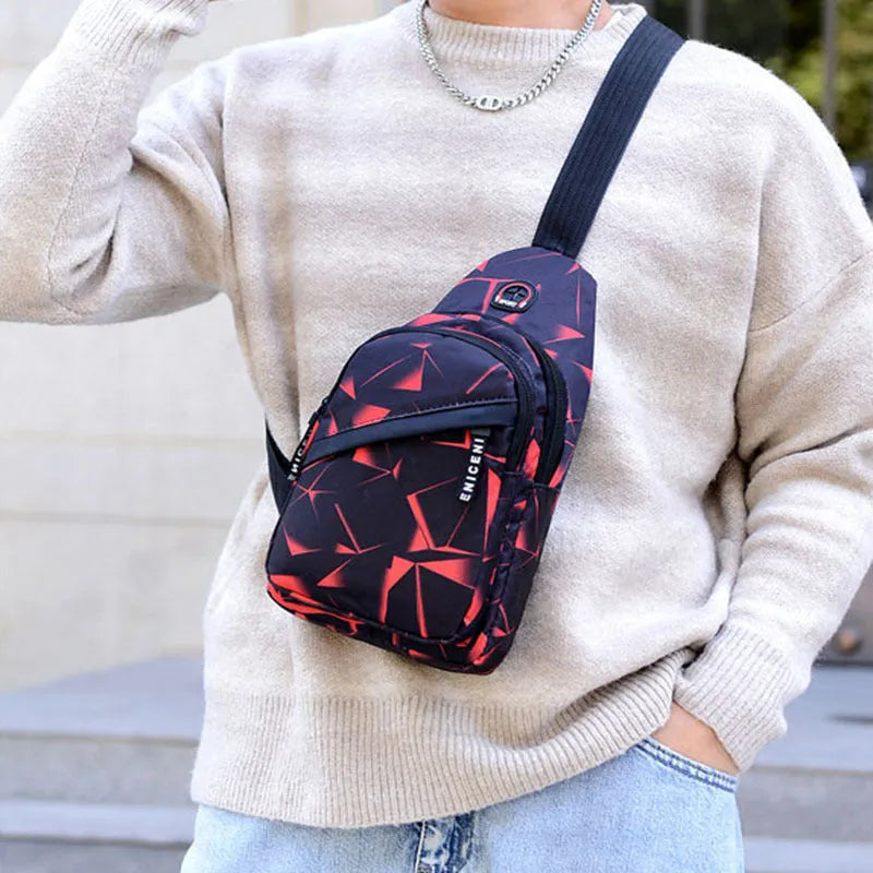 Men's Oxford cloth crossbody bag with earphone hole in medium size