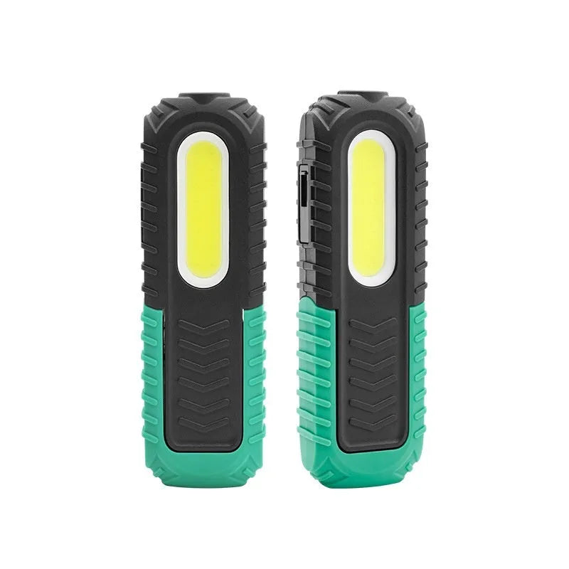 Black and green USB-rechargeable auto repair work light with compact ABS plastic body
