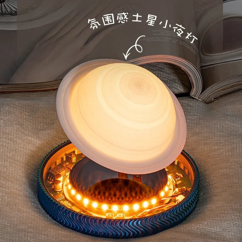 Magnetic suspension moon lamp floating above base with 3D printed modern design
