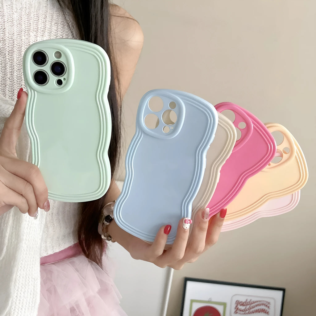 Cream candy colour wave pattern TPU phone case for iPhone models with anti-fall protection