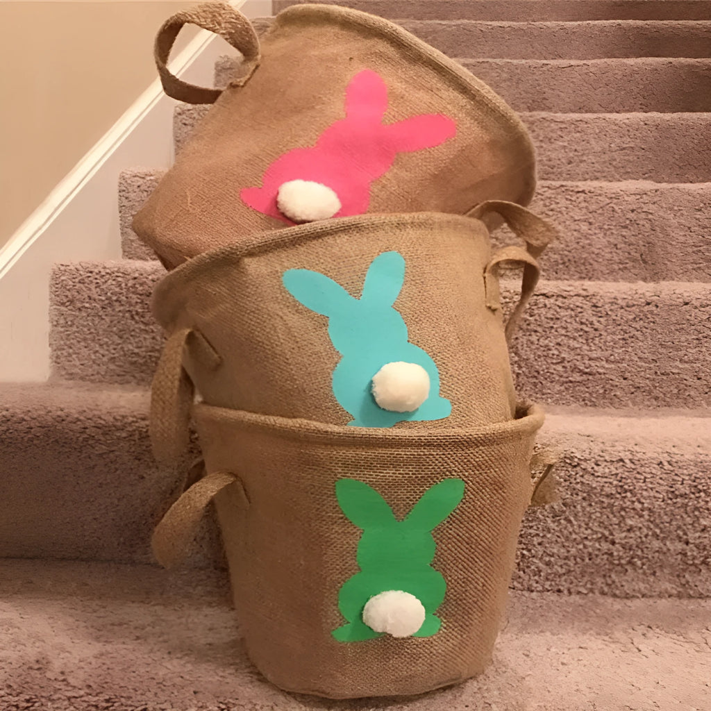 Jute tote bag Easter basket double handle 23x23cm decorative carry bag