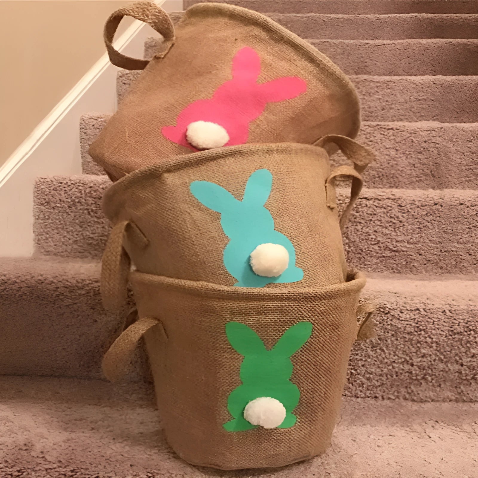 Jute tote bag Easter basket double handle 23x23cm decorative carry bag