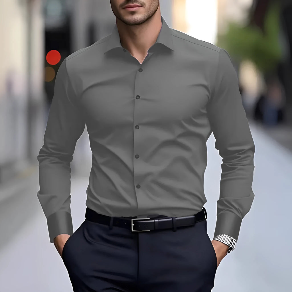White slim fit four-way stretch cotton formal shirt for business wear