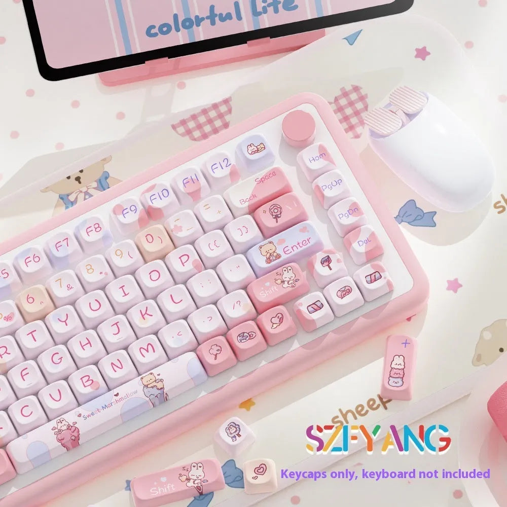 Sweet Cotton Candy pink and white mechanical keyboard key cap set for keyboard customisation