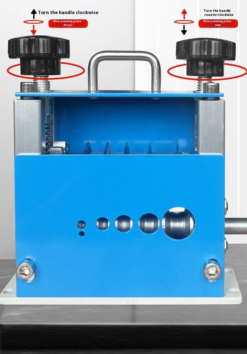 SD-017 manual wire stripping machine showing compact design with wire diameter indicators