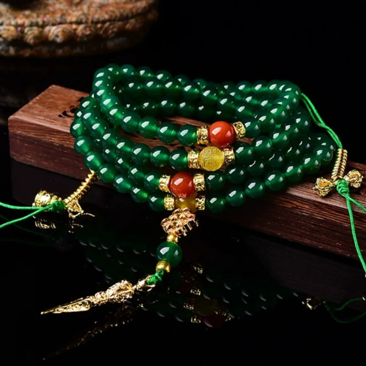 Brazilian natural green agate multi-circle bracelet for men and women on a wrist.