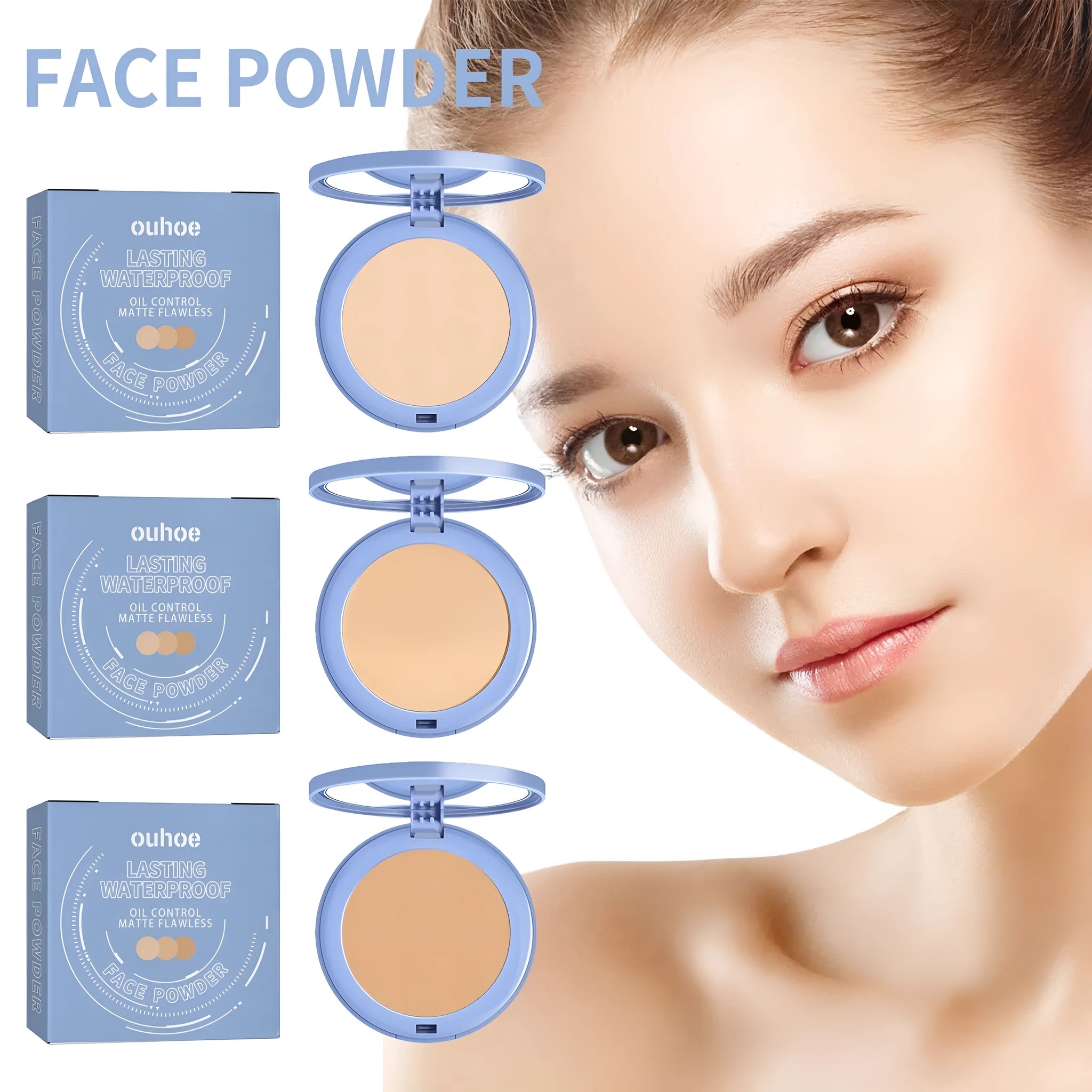 Compact finishing powder in Natural Beige, Pure Beige and Classic Ivory shades, 8g net content