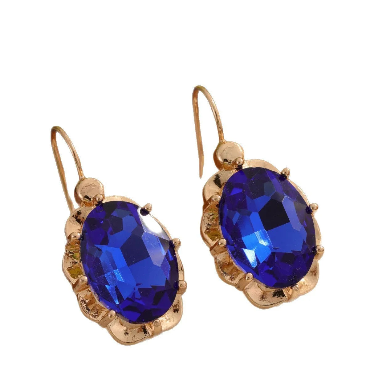 Personalised diamond studded niche temperament earrings in light blue, rose red, and royal blue colour options